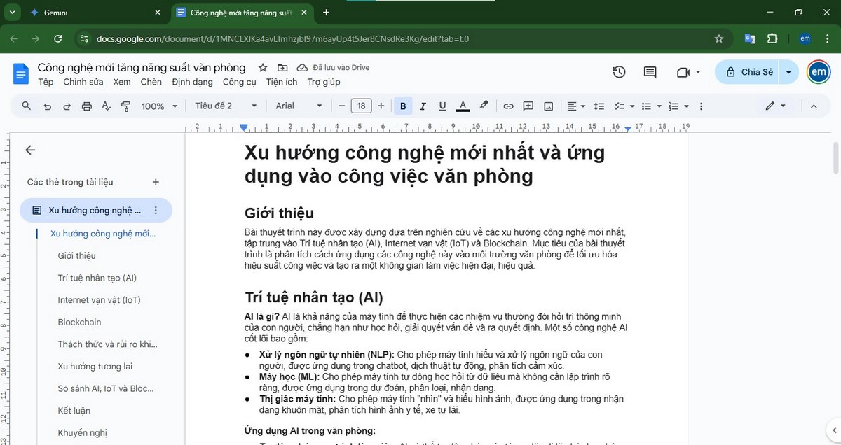 Bước 6: Mở phần tài liệu Docs được AI Deep Research của Gemini Advanced nghiên cứu được