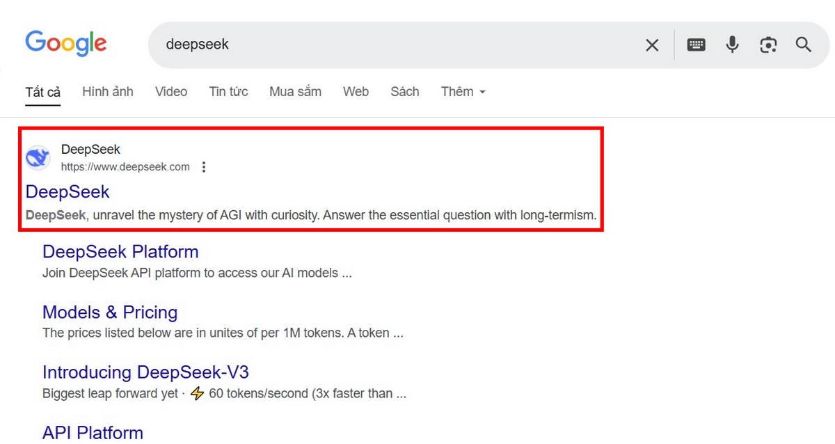 Bước 1: Truy cập trang web chính thức của DeepSeek AI.