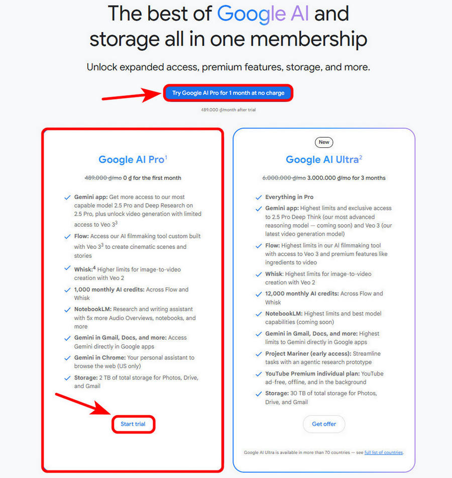 Bước 2 lựa chọn gói đăng ký