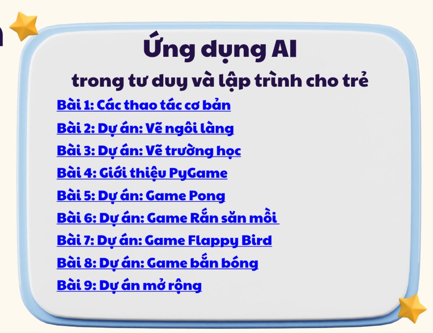 Nội dung khóa học Ứng Dụng AI trong lập trình cho trẻ em