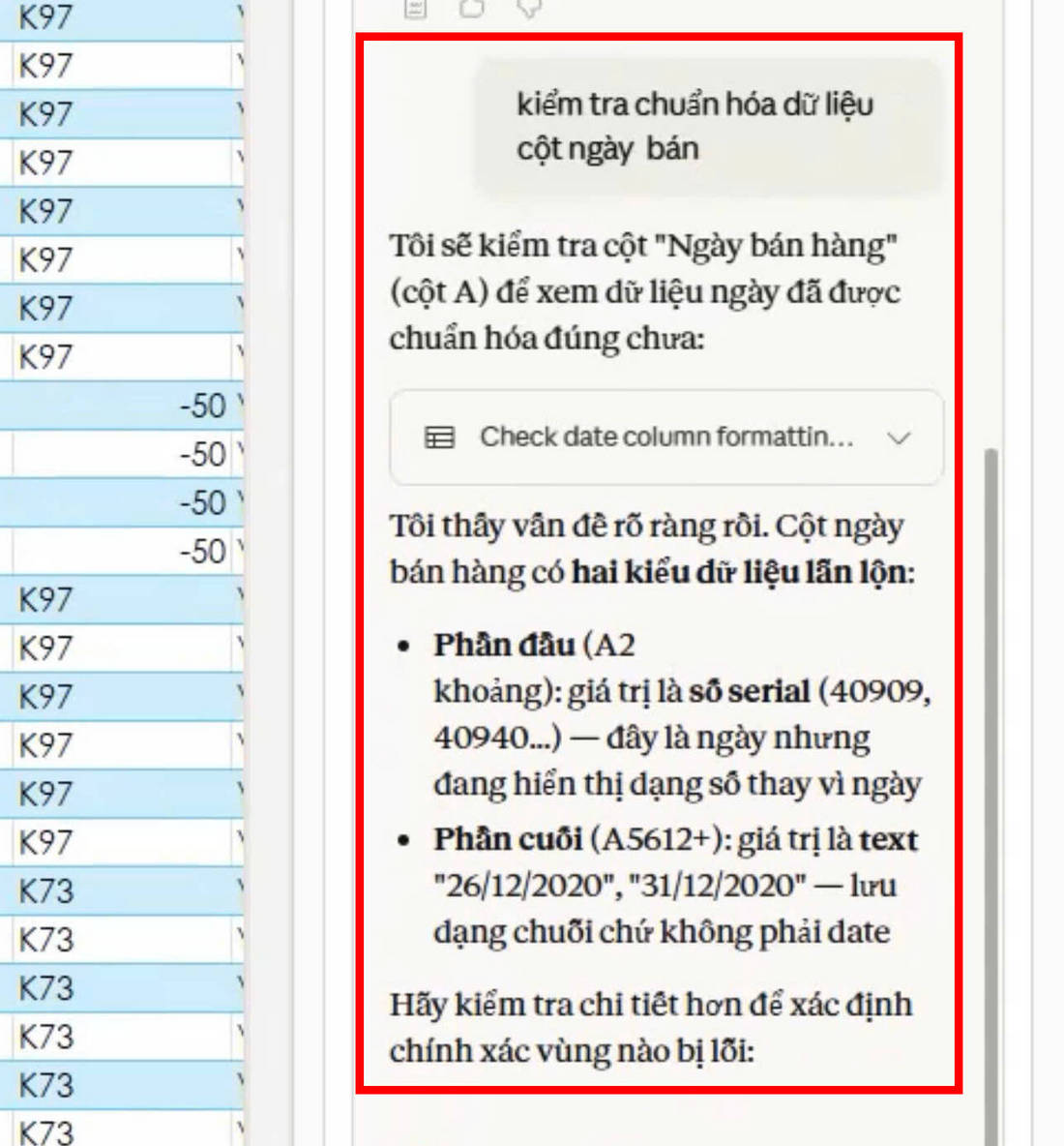 Bước 4: Yêu Cầu Claude Chuẩn Hóa Dữ Liệu Trong Excel