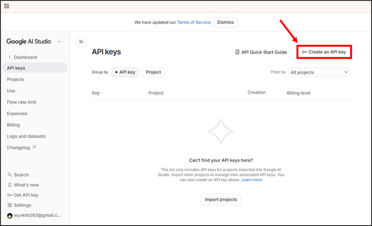 Lấy Gemini API key