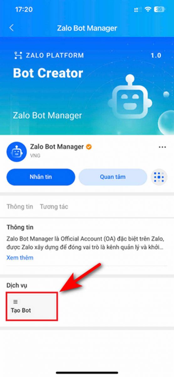 Hướng dẫn cách lấy Zalo bot token