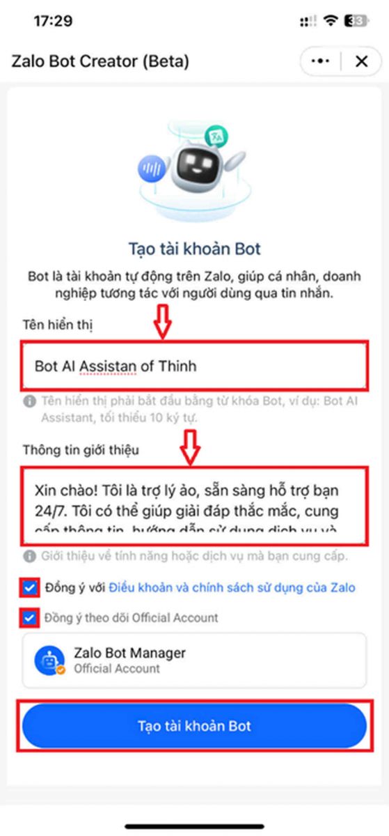 Hướng dẫn cách lấy Zalo bot token
