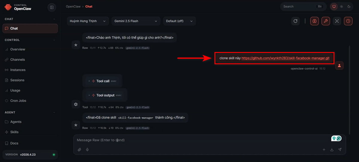 Cài đặt Skill Facebook cho OpenClaw 