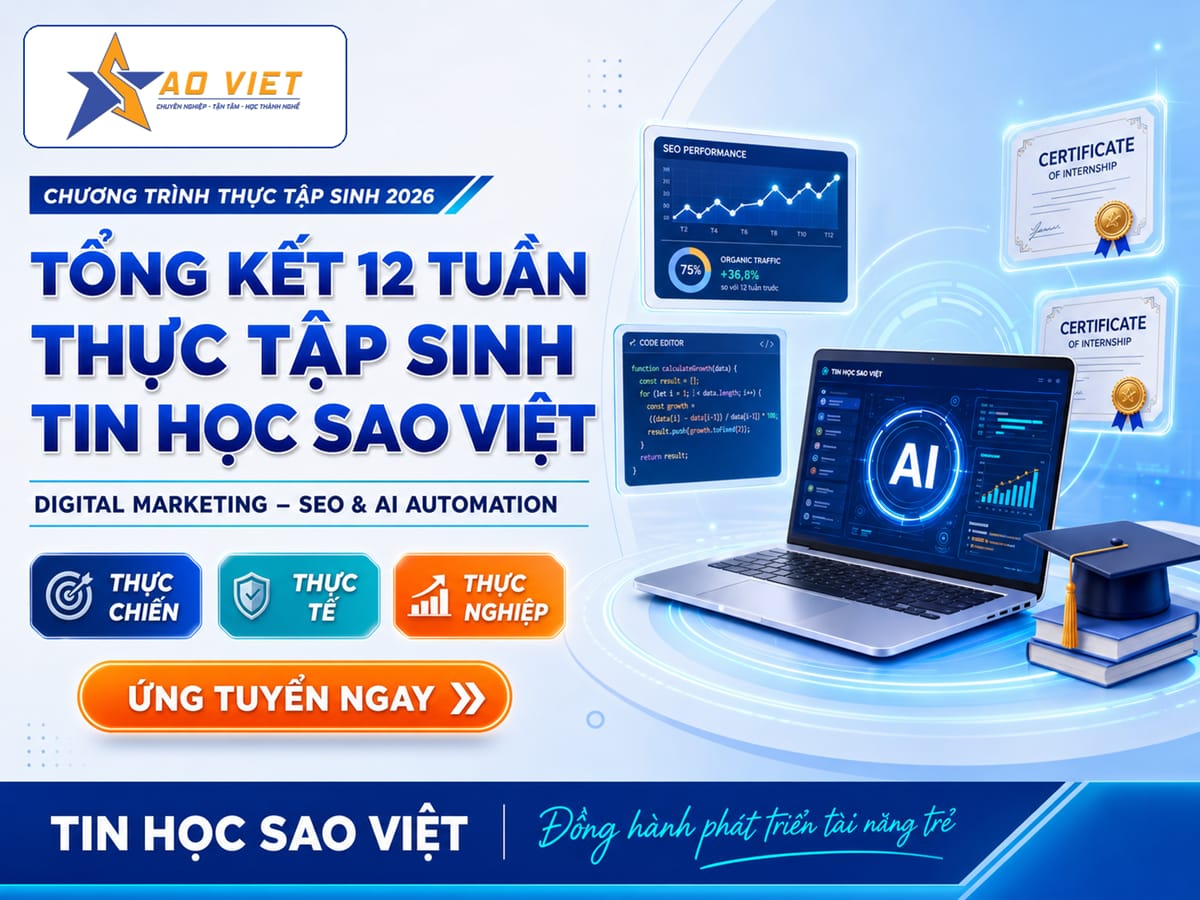 Banner bài viết tổng kết chương trình thực tập sinh tại Tin học Sao Việt