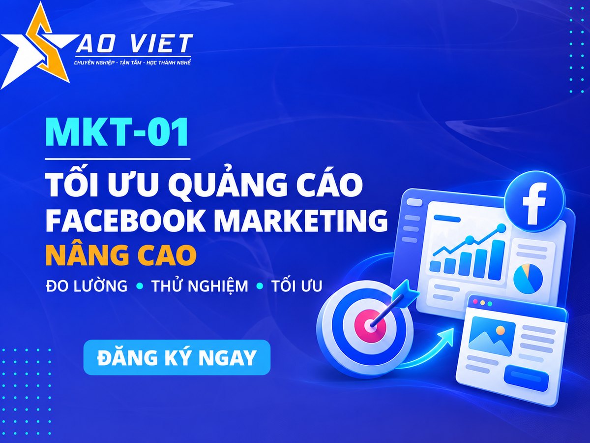 Đồ họa MKT-01 nâng cao nền xanh Sao Việt với bảng chỉ số, biểu tượng mục tiêu và trang đích