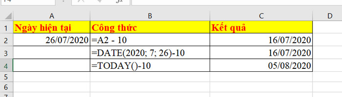 trừ ngày trong excel