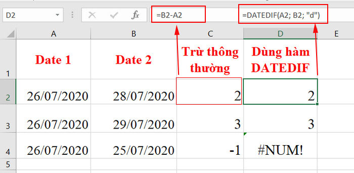 sử dụng hàm datedif