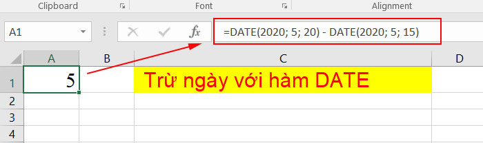 dùng hàm date trừ ngày