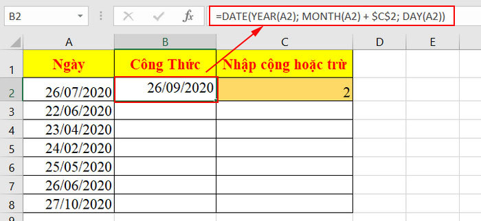 thêm hoặc bớt tháng