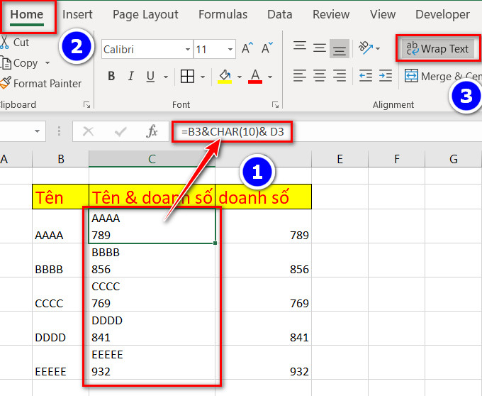 xuống hàng trong cùng một ô